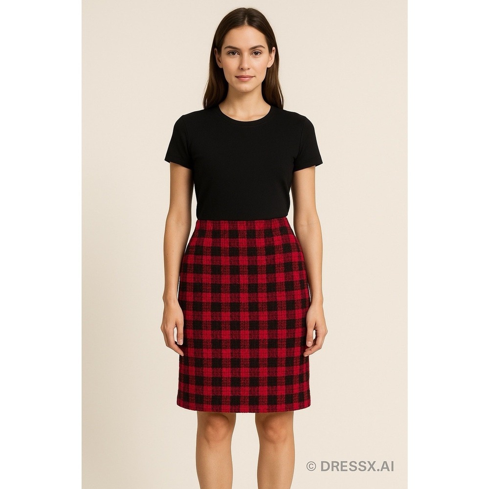CHANEL Boutique Vintage Tweed Skirt Fuschia Black Check US 8